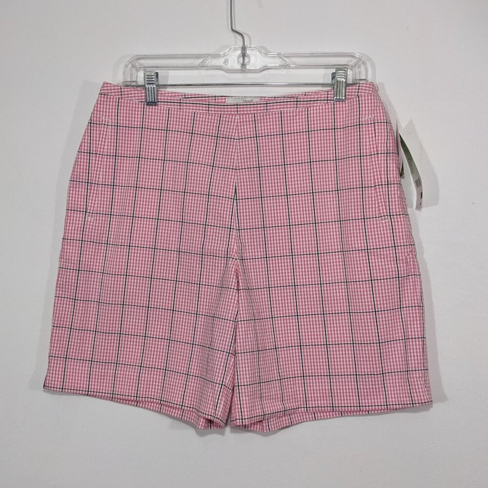 Liz Golf Bermuda Short Seersucker Plaid Stretch Mid-Rise Pink Women 10